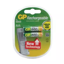 Батарейки аккумуляторные комплект 2 шт. GP, AAA (HR03) Ni-Mh, 650 mAh, 65AAAHC-2DECRC2