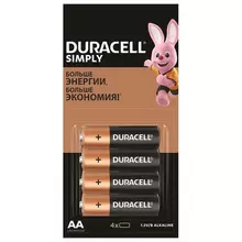Батарейки комплект 4 шт. (отрывной блок) Duracell Simply AA (LR06 15А) алкалиновые пальчиковые