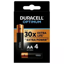 Батарейки комплект 4 шт. Duracell Optimum AA (LR6 15А) х30 мощность алкалиновые пальчиковые