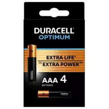Батарейки комплект 4 шт. Duracell Optimum AAA (LR03 24А) х30 мощность алкалиновые мизинчиковые