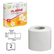 Бумага туалетная бытовая спайка 4 шт. 2-х слойная (4х19 м) Laima белая