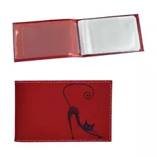 Визитница карманная Befler "Изящная кошка" на 40 визиток натуральная кожа тиснение красная