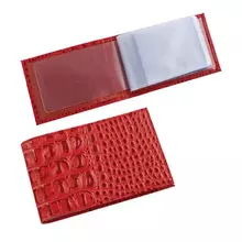 Визитница карманная Befler "Кайман" на 40 визиток, натуральная кожа, крокодил, красная