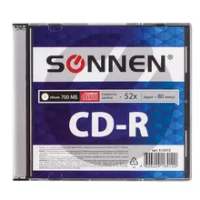 Диск CD-R Sonnen, 700 Mb, 52x, Slim Case (1 шт.) 