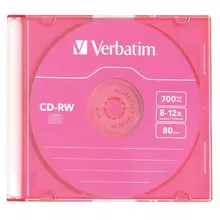 Диск CD-RW VERBATIM, 700 Mb, 8х-12х, Colour Slim Case