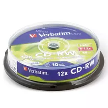 Диски CD-RW VERBATIM 700 Mb 12х, комплект 10 шт. Cake Box