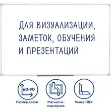 Доска магнитно-маркерная 60х90 см. ПВХ рамка гарантия 10 лет Россия Staff