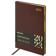 Ежедневник датированный 2023 большой формат 210х297 мм. А4 Brauberg "Iguana" коричневый