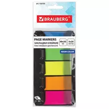 Закладки клейкие Brauberg неоновые пластиковые 48х20 мм. 5 цветов х 20 листов в диспенсере