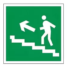 Знак эвакуационный "Направление к эвакуационному выходу по лестнице НАЛЕВО вверх", квадрат, 200х200 мм. самоклейка