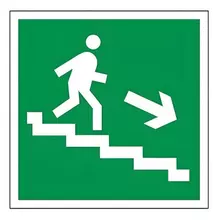 Знак эвакуационный "Направление к эвакуационному выходу по лестнице НАПРАВО вниз", квадрат 200х200 мм. самоклейка