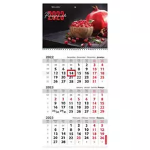 Календарь квартальный 2023 г. 3 блока 1 гребень с бегунком офсет "POMEGRANATE" Brauberg