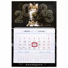 Календарь квартальный с бегунком 2023 г. 1 блок, 1 гребень, Соло-Люкс, "Кот круглый год", Hatber