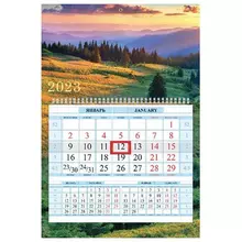 Календарь квартальный с бегунком 2023 г. 1 блок 1 гребень Соло-Люкс "Пейзажи" Hatber