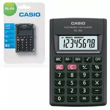 Калькулятор карманный CASIO HL-4A-S, КОМПАКТНЫЙ (87х56х8,6 мм.) 8 разрядов, питание от батареи, черный