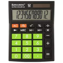 Калькулятор настольный Brauberg ULTRA COLOR-12-BKLG (192x143 мм.) 12 разрядов двойное питание ЧЕРНО-САЛАТОВЫЙ