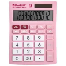 Калькулятор настольный Brauberg ULTRA PASTEL-12-PK (192x143 мм.) 12 разрядов двойное питание розовый