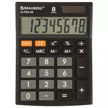 Калькулятор настольный Brauberg ULTRA-08-BK, КОМПАКТНЫЙ (154x115 мм.) 8 разрядов, двойное питание, черный