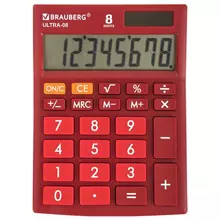 Калькулятор настольный Brauberg ULTRA-08-WR, КОМПАКТНЫЙ (154x115 мм.) 8 разрядов, двойное питание, бордовый