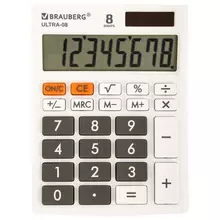 Калькулятор настольный Brauberg ULTRA-08-WT КОМПАКТНЫЙ (154x115 мм.) 8 разрядов двойное питание белый