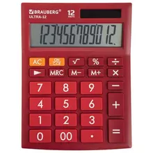 Калькулятор настольный Brauberg ULTRA-12-WR (192x143 мм.) 12 разрядов двойное питание бордовый