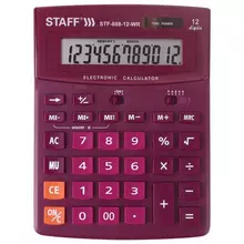 Калькулятор настольный Staff STF-888-12-WR (200х150 мм.) 12 разрядов двойное питание бордовый