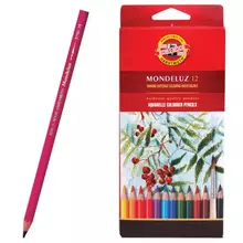 Карандаши цветные акварельные художественные Koh-i-Noor "Mondeluz" 12 цветов 38 мм. заточенные
