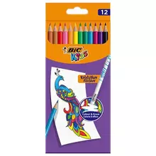 Карандаши цветные стираемые с ластиком Bic "Kids Evolution Illusion" 12 цветов