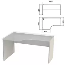 Каркас стола эргономичного "Этюд"1400х900х750 мм. левый серый