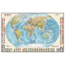 Карта настенная "Мир. Политическая карта с флагами", М-1:30 мл.н. размер 122х79 см. ламинированная