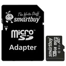 Карта памяти micro SDXC, 128 GB, Smartbuy, UHS-1 U1, 80 Мб/сек. (class 10) с адаптером