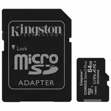 Карта памяти microSDXC 64 GB Kingston Canvas Select Plus, UHS-I U1, 100 Мб/с (class 10) адаптер