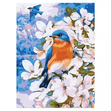 Картина по номерам 15х20 см. Юнландия "Птица в цветущем саду" на холсте акрил кисти