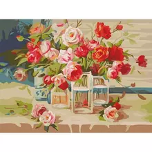 Картина по номерам 40х50 см. Остров cокровищ "Свежесть роз" на подрамнике акриловые краски 3 кисти