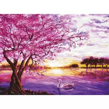 Картина по номерам 40х50 см. Остров cокровищ "Цветущая сакура" на подрамнике акриловые краски 3 кисти