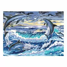 Картина по номерам А3 Остров cокровищ "Дельфины" акриловые краски картон 2 кисти