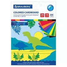 Картон цветной А4 2-сторонний мелованный Extra 20 листов 10 цветов в папке Brauberg 200х290 мм.