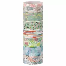 Клейкие WASHI-ленты для декора "Микс №1", 15 мм. х 3 м. 7 цветов, рисовая бумага, Остров cокровищ