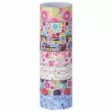 Клейкие WASHI-ленты для декора "Микс №2", 15 мм. х 3 м. 7 цветов, рисовая бумага, Остров cокровищ