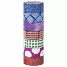 Клейкие ленты полимерные для декора с блестками "геометрия", 15 мм. х 3 м. 7 цветов, Остров cокровищ