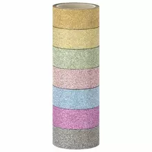 Клейкие ленты полимерные для декора с блестками "ПАСТЕЛЬ", 15 мм. х 3 м. 7 цветов, Остров cокровищ