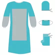 Комплект одноразовой одежды для хирурга КХ-02 с усиленной защитой стерильный 4 предмета Гекса