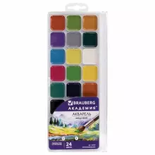 Краски акварельные Brauberg "Академия" 24 цвета медовые квадратные кюветы пластиковый пенал