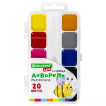 Краски акварельные Brauberg Kids медовые 20 цветов квадратные кюветы пластиковый пенал