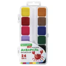 Краски акварельные Brauberg Kids медовые 24 цвета квадратные кюветы пластиковый пенал