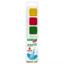 Краски акварельные Brauberg Kids медовые 6 цветов квадратные кюветы пластиковый пенал