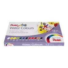 Краски акварельные художественные Pentel "Water Colours", набор 12 цветов, туба 5 мл.