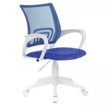 Кресло Brabix "Fly MG-396W", с подлокотниками, пластик белый, сетка, темно-синее с рисунком "Space" 