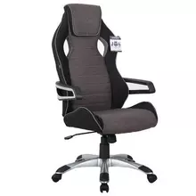 Кресло компьютерное Brabix "Techno GM-002" ткань черное/серое вставки белые