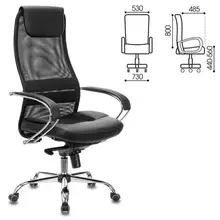 Кресло офисное Brabix Premium "Stalker EX-609 PRO", хром, мультиблок, ткань-сетка/экокожа, черное